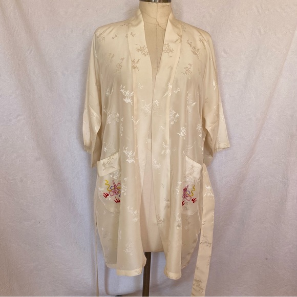 NWT silk ivory hand embroidered golden dragon  kimono robe - Picture 4 of 9